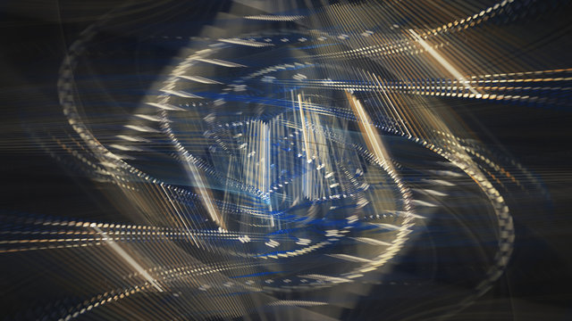 Abstract generative art background. 3d illustration. Fractal graphics composition of dots, waves and rays of light. Science and digital technology concept.