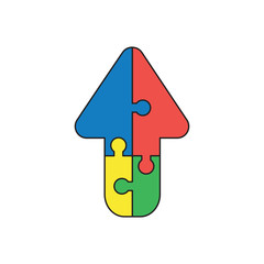 Poster - Vector icon concept of four connected arrow jigsaw puzzle pieces up.