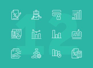 Sticker - Analytics icon. Set of line icons on white background. Bar graph, marketing report, discount. Diagram concept. Vector illustration can be used for topics like business, finance, trade