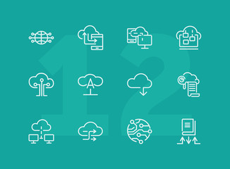 Poster - Cloud computing line icon set. Set of line icons on white background. Programming concept. System, service, device. Vector illustration can be used for topics like technology, internet, computer