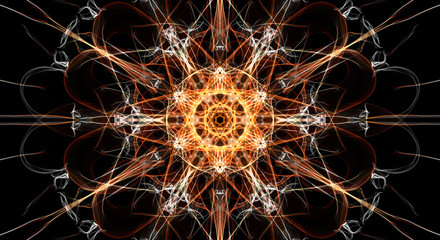 Wall Mural - abstract colorful fractal background in orange and white color on black