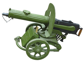 Old green Maxim machine gun isolated on white background