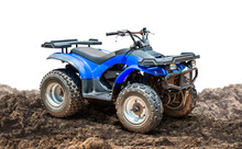 ATV Quad Bike, All-Terrain Vehicle, On The Ground Isolated On White Background With Clipping Path