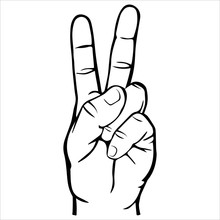 Victory And Peace Gesture Symbol. Hand With Two Fingers Up. Hand-drawn Sketch