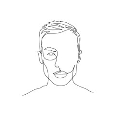 Continuous one line portrait of man with symmetric beautiful face. Art