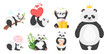 Cute panda bears flat vector illustrations set