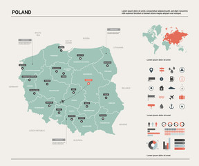 Wall Mural - vector map of poland. country map with division, cities and capital warsaw. political map, world map