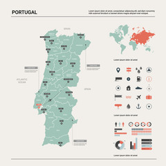 Wall Mural - vector map of portugal. country map with division, cities and capital lisbon. political map, world m