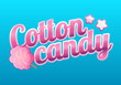 Colorful cotton candy shop logo, label or emblem in cartoon style. Concept for posters, banners, packing and packages, advertisement. Vector illustration