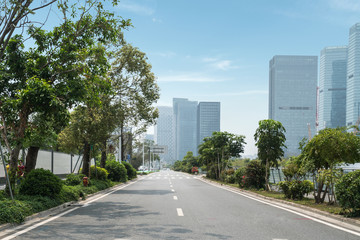 Sticker - empty highway with cityscape and skyline of shenzhen,China.