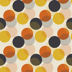 geometric circle dot seamless pattern vector illustration in retro 60s style. vintage 1970s ball sha