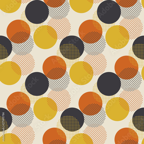 Geometric circle dot seamless pattern vector illustration in retro 60s style....