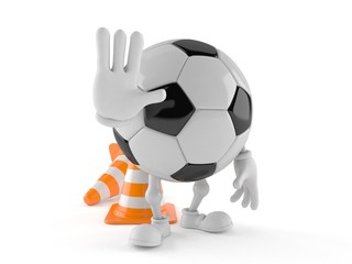 Wall Mural - Soccer ball character with stop gesture