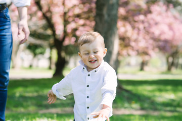 Portrait of a happy little boy in the park