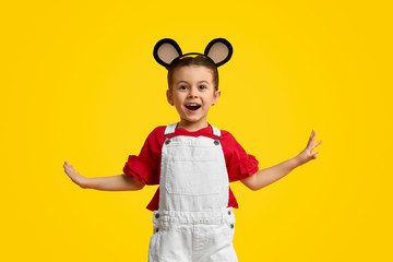 Cheerful girl with mouse ears