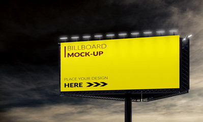 Wall Mural - 3D rendering of blank billboard (empty advertisement) with clouds. Empty mockup template