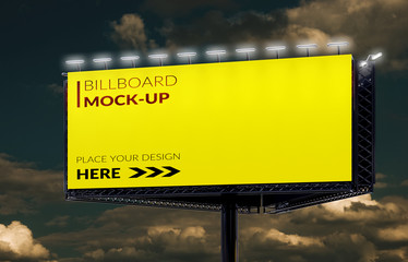 Wall Mural - 3D rendering of blank billboard (empty advertisement) with clouds. Empty mockup template