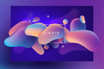 Wall Mural - Abstract vector background with realistic 3d liquid gradient shapes. Creative background for landing page, banner, advertising. Vector illustration.