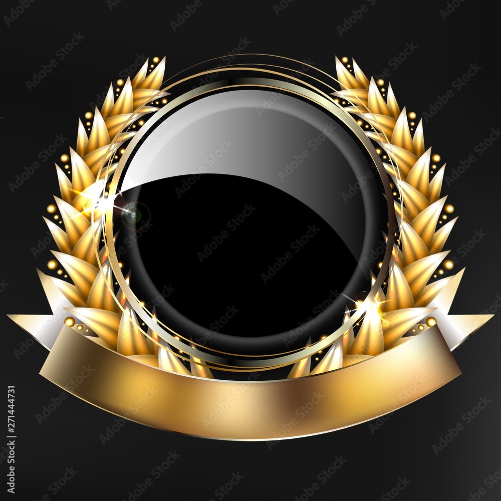Golden laurel wreath vector illustration isolated on black background ...