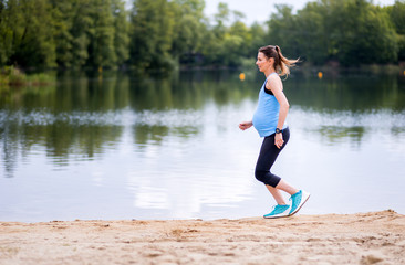 Poster - Running during pregnancy, pregnant woman working out outdoor