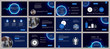 Blue presentation template. Neon circle and wave elements for slide presentations on a dark background. Flyer, brochure, corporate report, marketing, advertising, annual report, banner