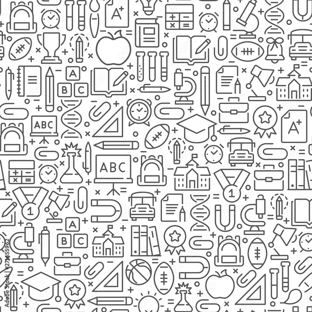 Back to school seamless pattern with line icons Stock Vector | Adobe Stock
