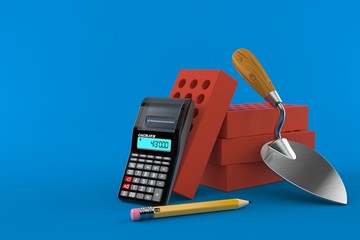 Sticker - Trowel and bricks with calculator and pencil