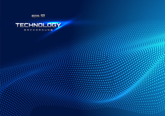 Abstract digital landscape with flowing particles. Cyber technology digital background in wavy futuristic style