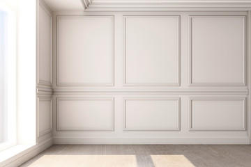 Poster - 3d rendering illustration of living room with luxury classic wall panel.