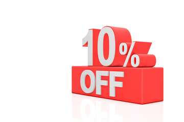 Ten percent off. Sale banner. 3D rendering.