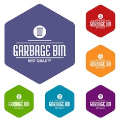 Poster - Bin protection icons vector colorful hexahedron set collection isolated on white 