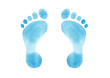 Watercolor hand drawn baby blue foot print isolated on white background