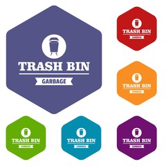 Poster - Bin street icons vector colorful hexahedron set collection isolated on white 