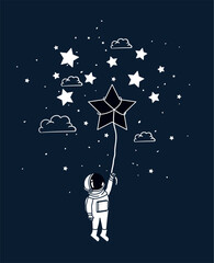 astronaut draw with star design