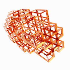 Poster - 3d rendering of reddish metal wireframe cubes
