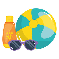 Poster - beach balloon with solar blocker and sunglasses