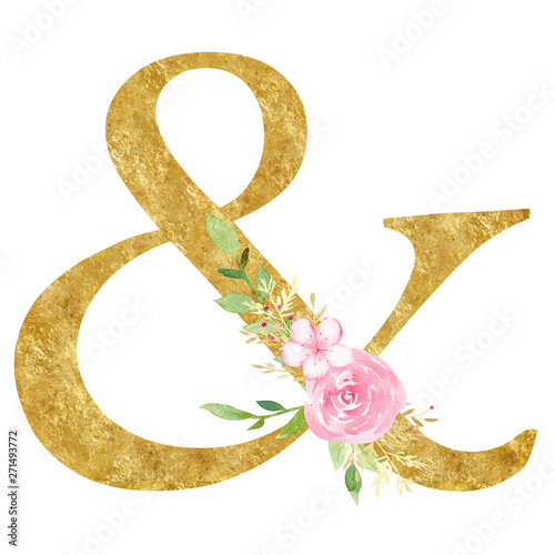 Ampersand with blossom raster illustration