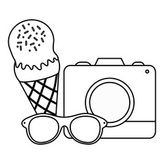 Canvas Print - camera photographic with ice cream and sunglasses