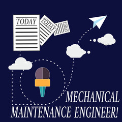 Poster - Text sign showing Mechanical Maintenance Engineer. Conceptual photo Responsible for machines efficiency Information and Documents Passing thru Cloud Hosting Fast delivery of Data