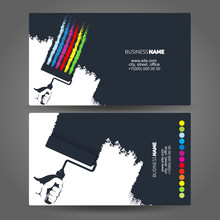 Roller In Hand Painter Silhouette Concept Business Card