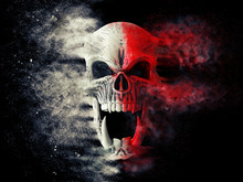 Red And White Screaming Demon Skull Disintegrating Into Dust