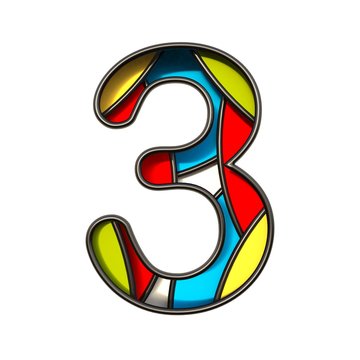 Multi color layers font Number 3 THREE 3D