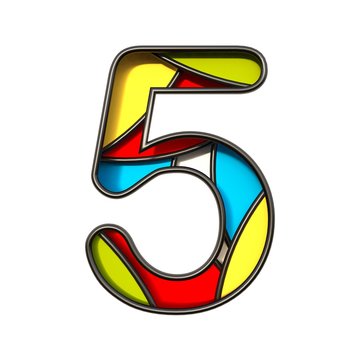 Multi color layers font Number 5 FIVE 3D