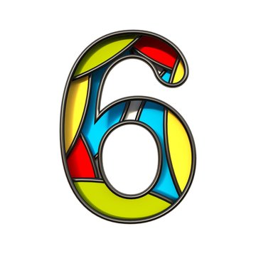 Multi color layers font Number 6 SIX 3D