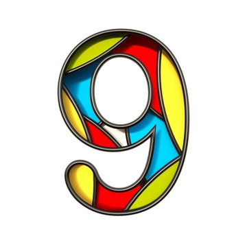 Multi color layers font Number 9 NINE 3D