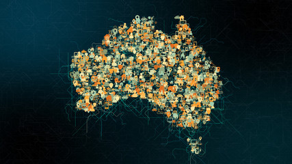 Australia global business cloud computing service of big data technology - Conceptual 3D render