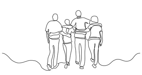 Wall Mural - continuous line drawing of friends hugging each other