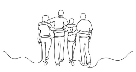 Wall Mural - Self drawing line animation of friends hugging each other