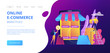 Tiny people customers rating online with reputation system program. Seller reputation system, top rated product, customer feedback rate concept. Website vibrant violet landing web page template.