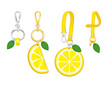 semicircular Orange key chain/ bag charm set, Orange slice tag with strap, vector illustration sketch template